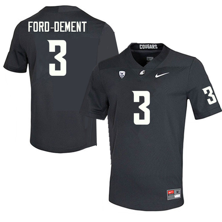 Men #3 Kaleb Ford-Dement Washington State Cougars College Football Jerseys Sale-Charcoal